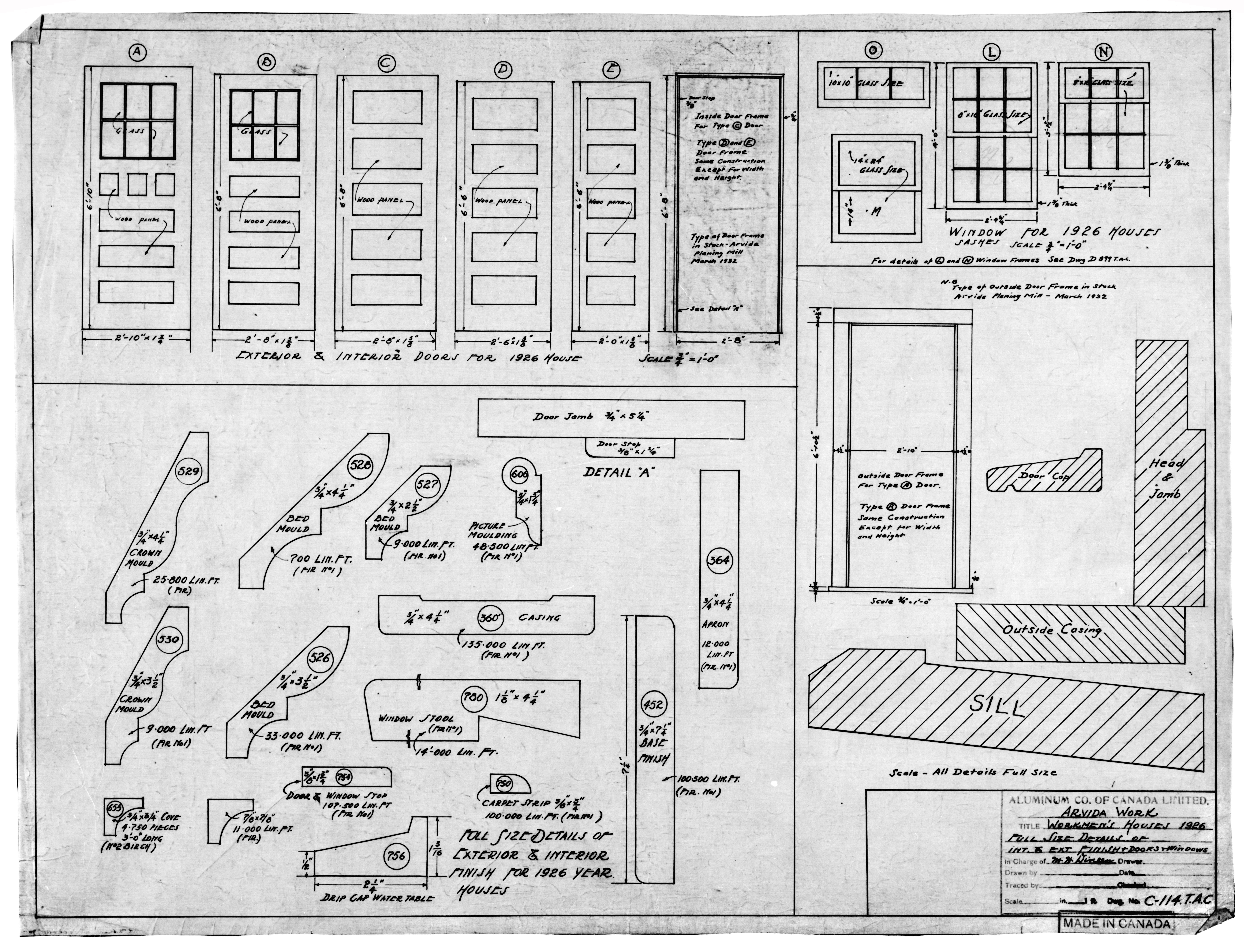 Plan de composantes architecturales prédécoupées, numérotées et distribuées sur chaque site de maison lors de la première phase de construction d’Arvida. Ville de Saguenay.