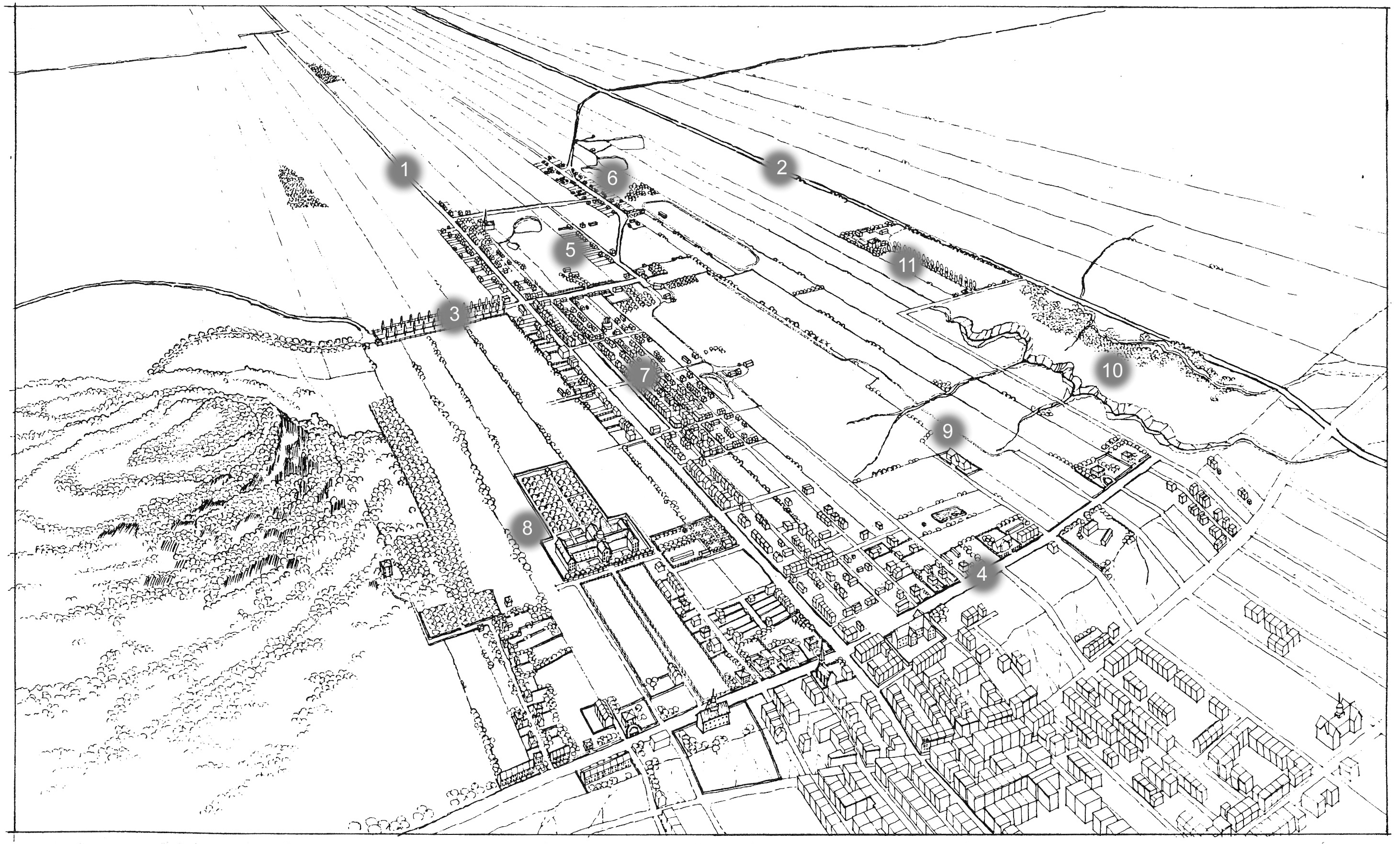 Le territoire du Plateau-Mont-Royal vers 1870. Cette illustration de Simon Péloquin est tirée du mémoire « Figures de l’espace » sous la direction d’Alan Knight, UdeM 1988.