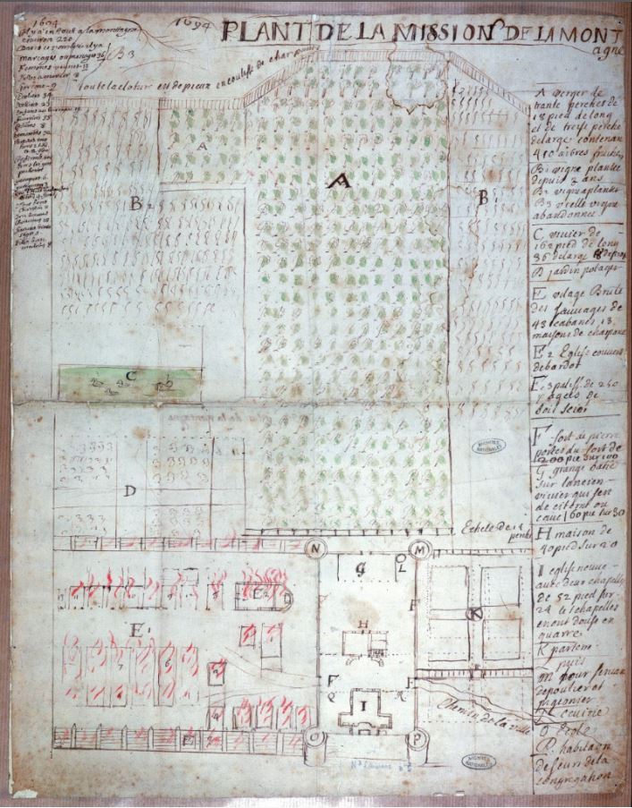 Plant de la Mission de La Montagne. Source : Archives nationales de France. Plan 5280. N II. Canada 2.